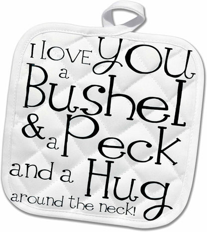 3D Rose I Love You A Bushel and A Peck Pot Holder, White and Black, 8 x 8