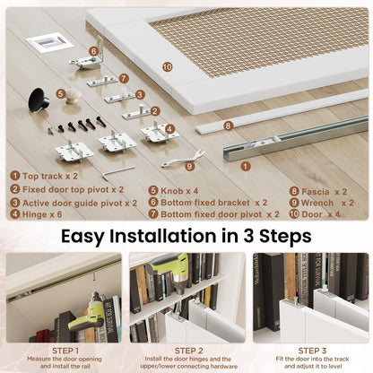 SMARTSTANDARD Rattan Bifold Closet Door for 72"x80" Opening Interior Slab, Preassembled Panel, MDF& Webbing Surface, Easy to Install with Hardware Kit for Wardrobe Closet Pantry Bedroom White