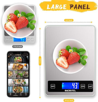Cooking Master 22lb Digital Kitchen Scale - Precise 1g/0.1oz Graduation | Stainless Steel & Tempered Glass