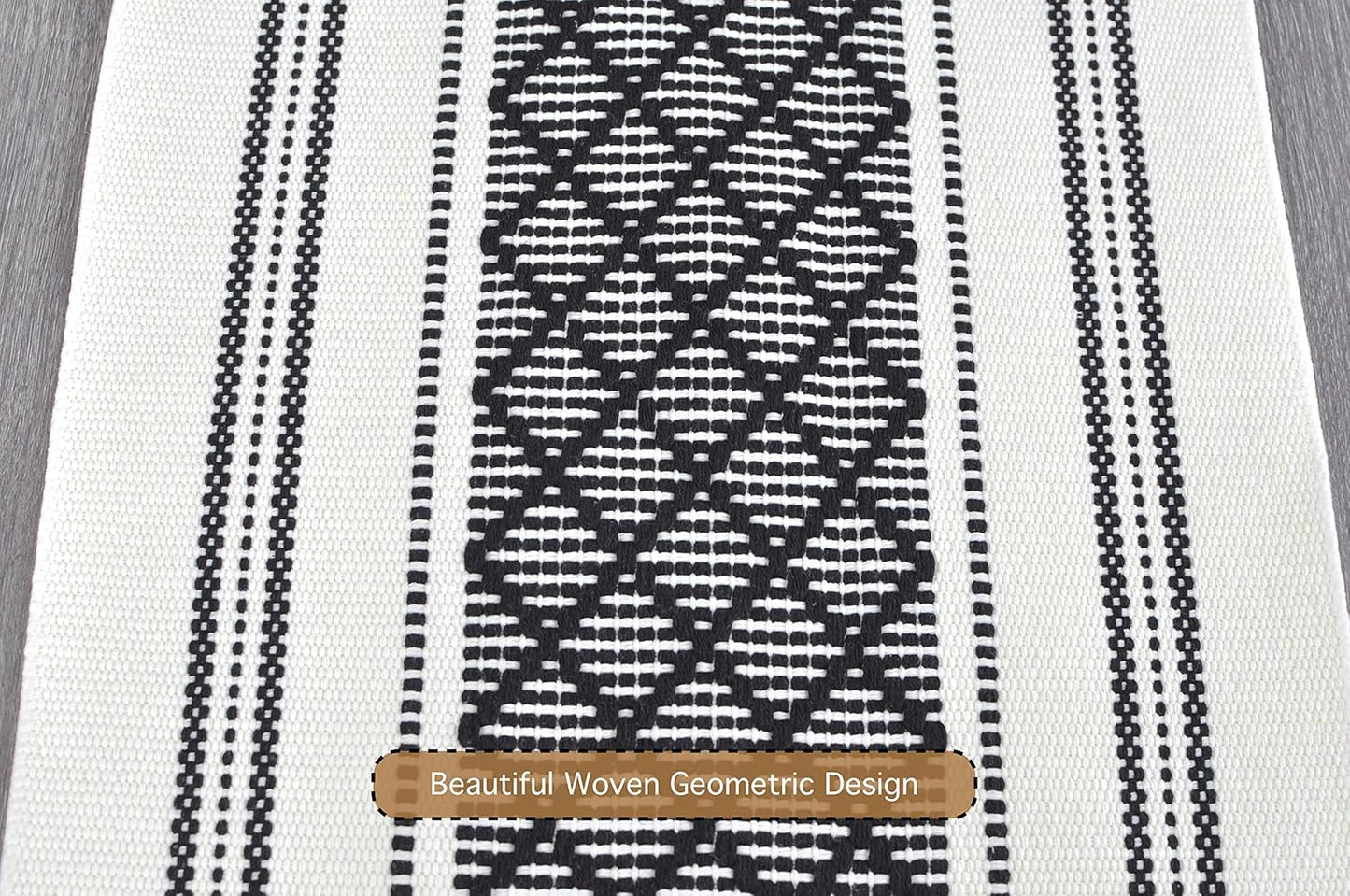 14 72 Inches, Boho Table Runner with Tassel x Black & Cream Cotton Woven Washable Dresser Scarf Top Cover for Furniture
