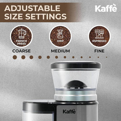 Kaffe Electric Burr Coffee Grinder (5.5oz) with Adjustable Coarseness Settings, Precision Coffee Bean Grinder (Silver)
