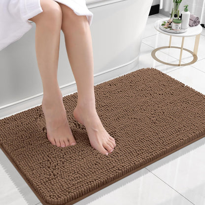 OLANLY Large Bathroom Rugs - Extra Soft Chenille Bath Mats | Quick Dry, Machine Washable, Mocha 59x35