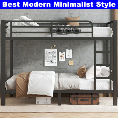 SIMPLEZC Upgraded Version Thickened Heavy-Duty Metal Full XL Over Full XL Bunk Bed, Higher Quality & Stronger Steel Bunk Bed Full XL Size with Ladder and Guard Rail for Adults (Black, Full XL)