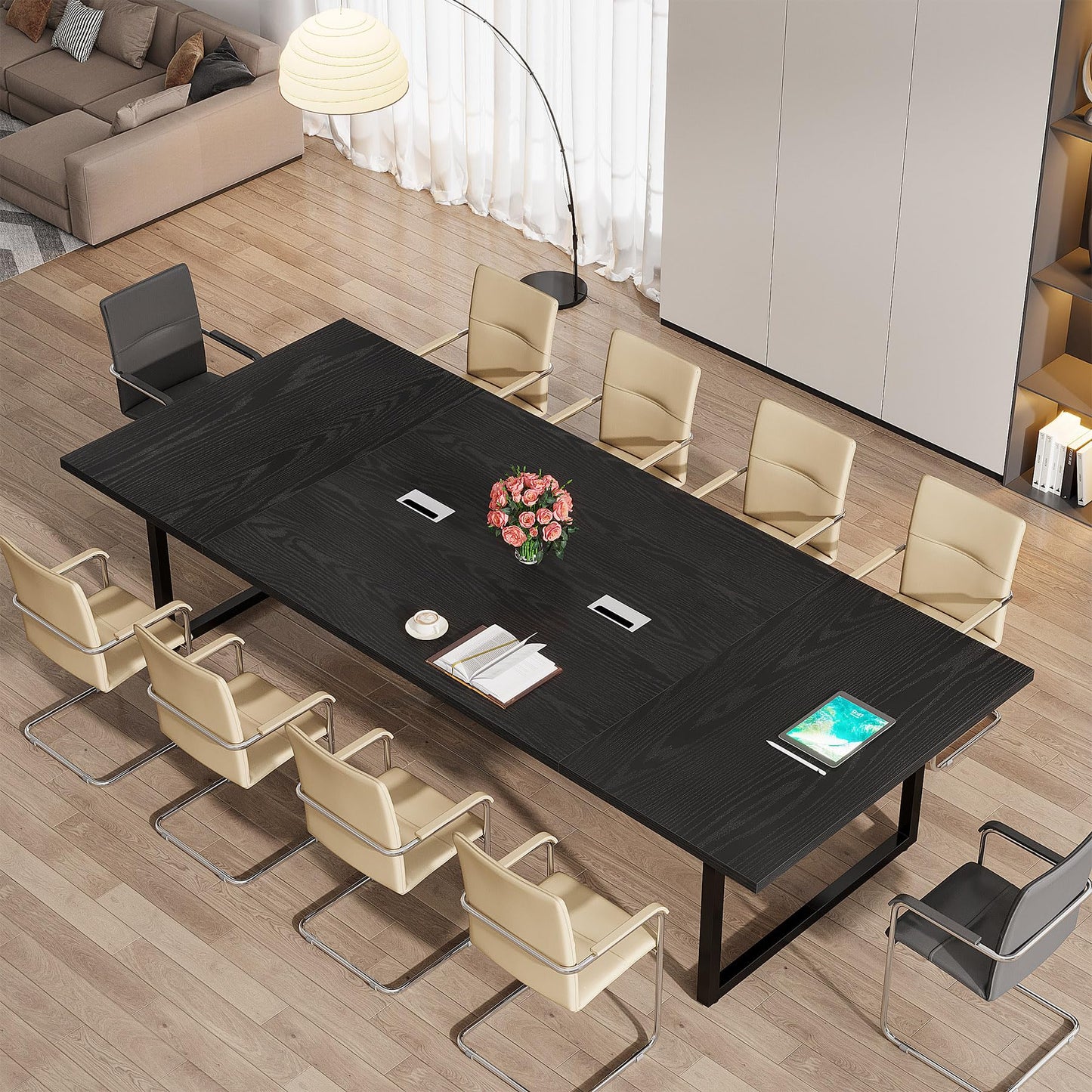 Tribesigns 8FT Conference Table, 94.49 L x 47.24 W x 29.53 H Inches Large Meeting Podcast Table for 10 People, Business Style Wooden Training Table with Strong Metal Frame for Office Conference