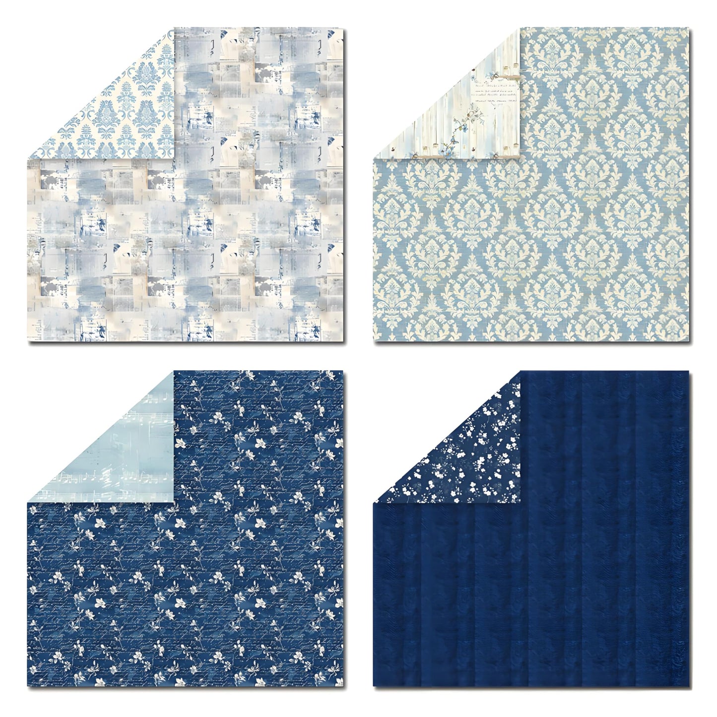 VIVIQUEN Navy Blue Vintage Floral Scrapbook Paper – 24 Sheets Double-Sided Botanical Designs with Antique Flower Textures, Acid-Free 160g Cardstock for DIY Crafts, Card Making, Scrapbook, Photo Albums
