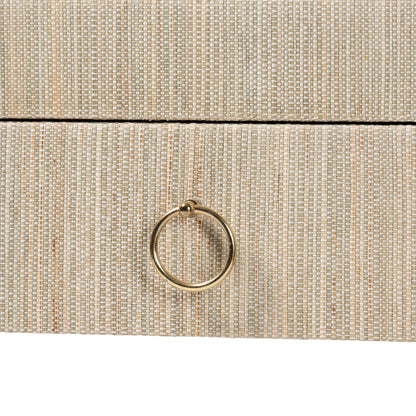 bali & pari Cielo Bohemian Woven Natural Grasscloth 3-Drawer Console Table