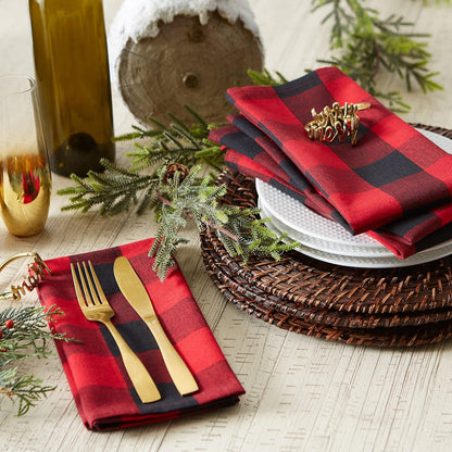 DII Buffalo Check Cloth Napkin Set, Classic Farmhouse, 20x20, Red & Black, 6 Piece