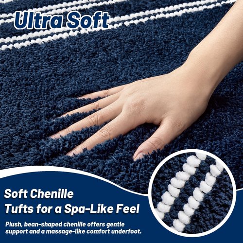 Bathroom Rugs Non Slip Washable 24x17, Ultra Soft Super Absorbent Bath Rugs for Bathroom Floor, Shaggy Chenille Bath Rug, Microfiber Plush Quick Dry Bath Mat for Bathtub, Sink and Shower, Navy