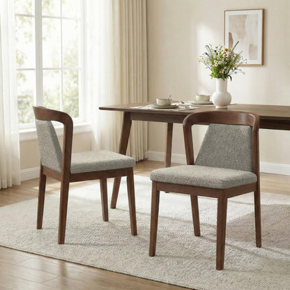 Christopher Knight Home Falei Boucle Upholstered Dining Chair Set of 2, Curved Backrest Kitchen Side Chair, Wooden Armless Dining Room Chair, Extra Seat for Living Room, Walnut+Light Brown