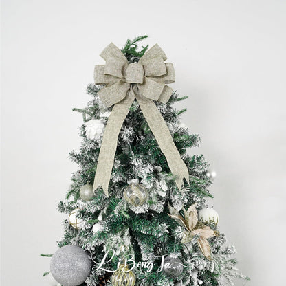 Regine Switzerland 13-Inch Burlap Wired Ribbon Bow - Rustic Christmas Tree Topper & Gift Decoration