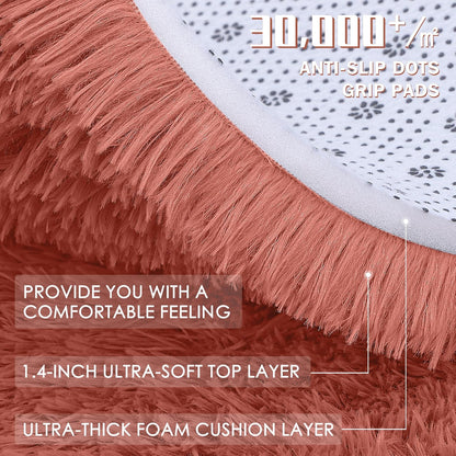 OLANLY Round Rust Red Area Rug - Soft, Fluffy, Machine Washable 6 ft Carpet for Bedroom & Living Room