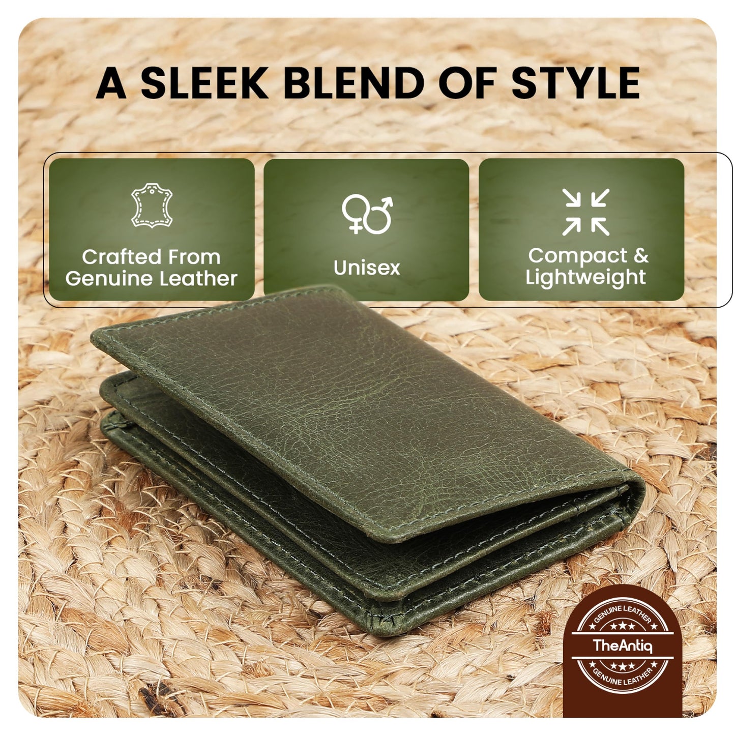 TheAntiq Premium Leather Card Wallet, RFID Blocking Expandable Business Card Case, Bifold Card Holder for Men and Women, Men's Purse, Wallet for Men (Business Card Wallet, Green)