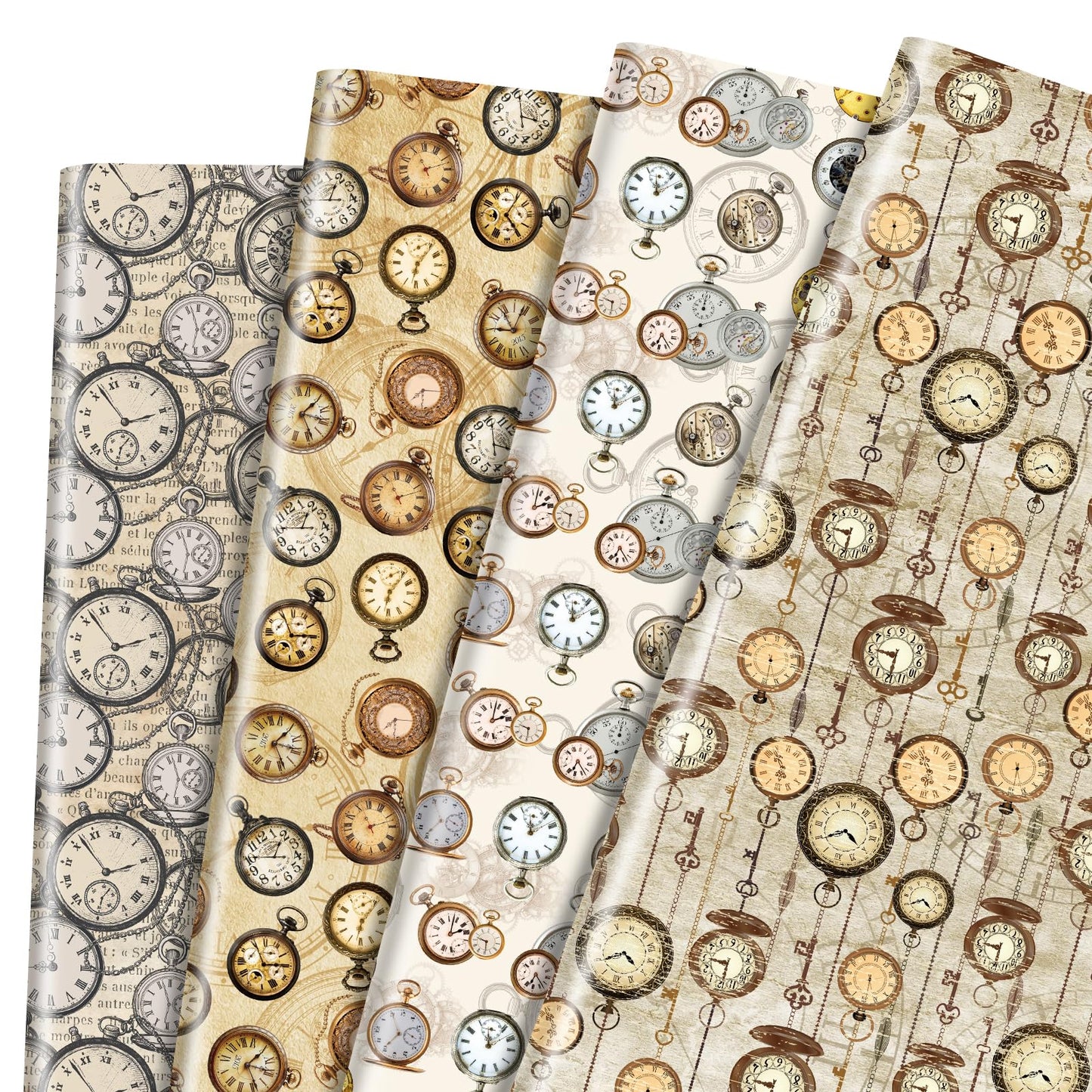 Steampunk Clock Wrapping Paper for Men Dad, 12 Sheets Antique Pocket Watch Wrapping Paper, Watch Gear Gift Wrap for Father's Day Watch Lovers Birthday Anniversary DIY Crafts, 19.7 x 27.6 Inch