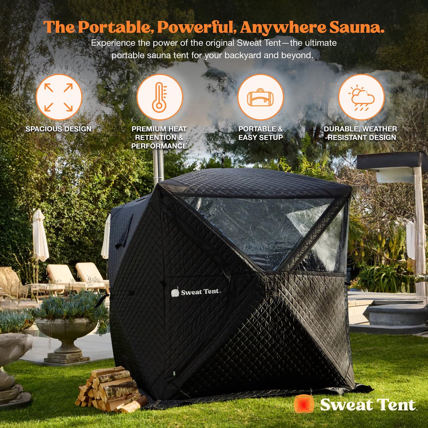 SweatTent Portable Outdoor Sauna (Large) Pro Bundle – Complete Kit with Stove, Cedar Bench, Essential Oil, Wool Hat, Accessories, Quick Assembly, High-Temperature, 6 Adults, Backyard & Camping