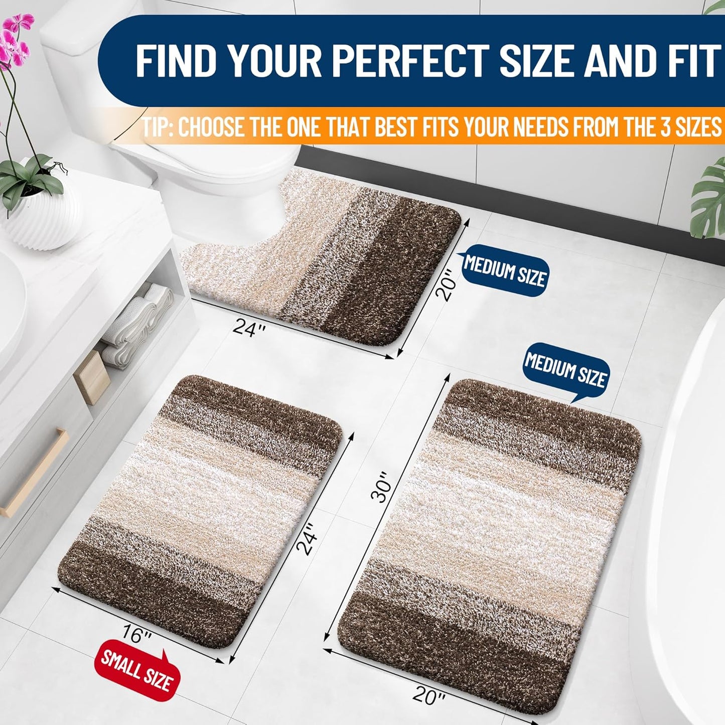 OLANLY Bath Rugs Mat - Extra Soft Microfiber, Quick Dry & Washable | 24x16 Light Brown Bathroom Accessory