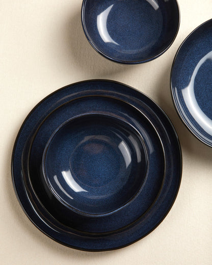 Pokini Extra Large Dinnerware Set for 12, 36 Pieces Ceramic Plates and Bowls Set, Kitchen Dish Set, Microwave & Dishwasher Safe Dishware, Ocean-Inspired Stoneware for Big Gatherings, Starry Blue