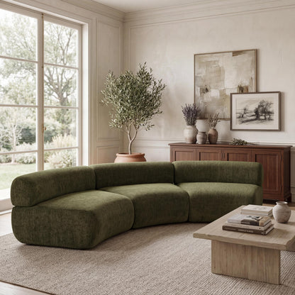 Christopher Knight Home Amino 118.5" Modular Sectional Sofa Chair, Modern Curved 3-Seater Large Sofa Couches, Comfy Upholstered Sectional Cloud Couch for Living Room, No Assembly Required, Green