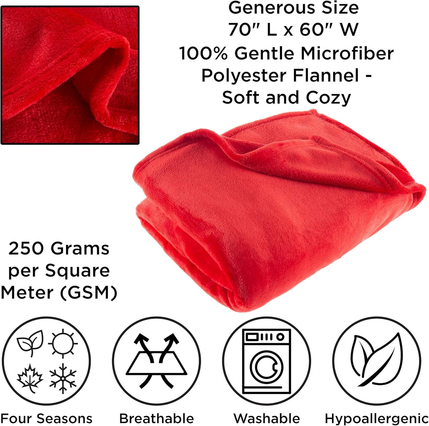 Flannel Fleece Throw Blanket - Oversized 60” x 70” for Couch, Home Décor, Bed, Sofa & Chair - Lightweight, Soft & Plush