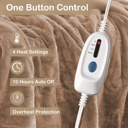 Electric Heated Blanket Full Size 72"x84", Cozy Large Oversized, 5 Heating Levels & 10 Hours Auto Off, Cozy for Bed, Sofa, & Office, Machine Washable, Purple