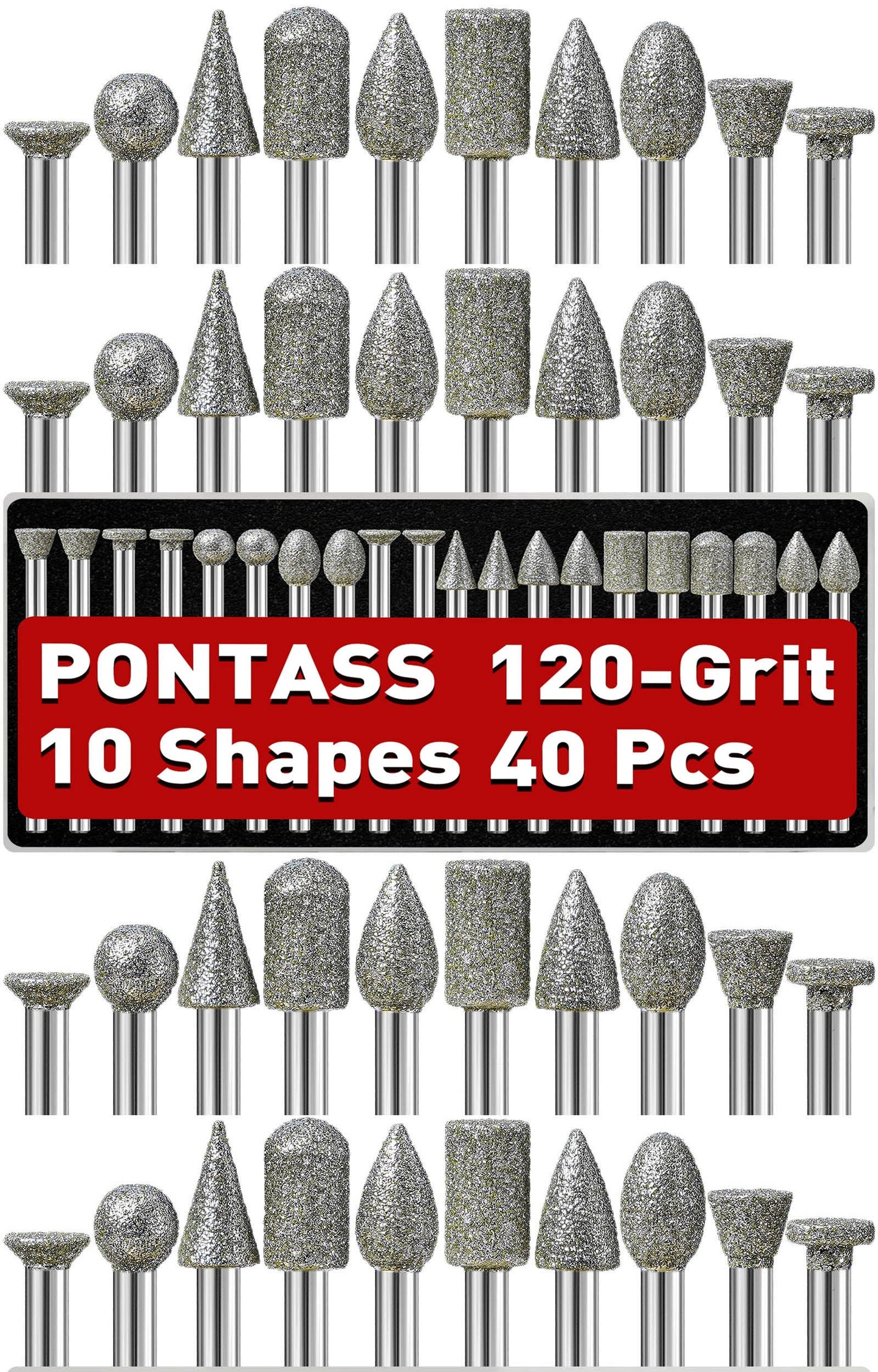 40Pcs 120 Grit Diamond Grinding Bits Compatible with Dremel Rotary Tool, Stone Carving Diamond Drill Bits with 1/8 Inch Shank for Stone Carving, DIY Grinding, Polishing, Engraving