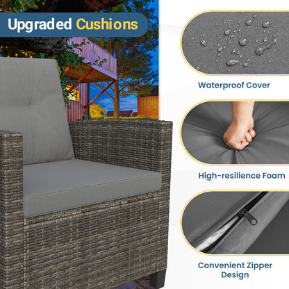 Wisteria Lane 4 Piece Patio Furniture Set, Wicker Outdoor Patio Conversation Furniture Set, All Weather Outdoor Patio Sofa with Cushion and Wood Table, Grey Wood