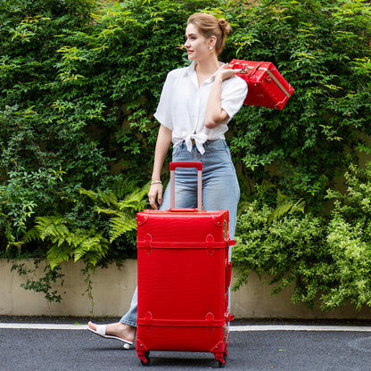 urecity Vintage Luggage Set of 2, Retro Suitcase Trunk with Wheels for Men and Women, Cute Designer Travel Luggage Set with Boarding Tote, Luggage Zipperless TSA Approved