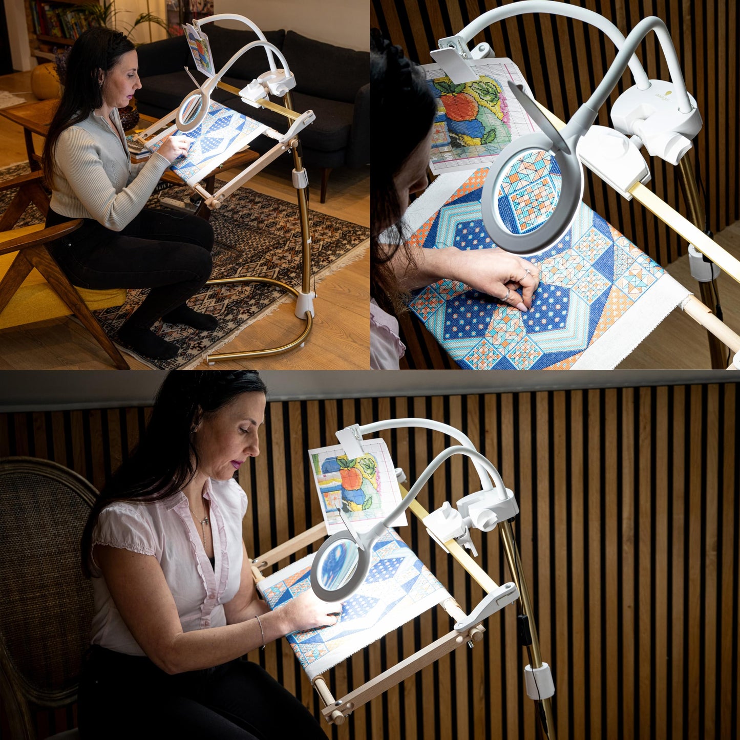 Daylight Company Stitchsmart Stand, Adjustable Embroidery Hoop Stand, Rotated Cross Stitch Stand, Hoop Holder, Hands Free Needlework Stand for Art Craft Sewing Projects,White