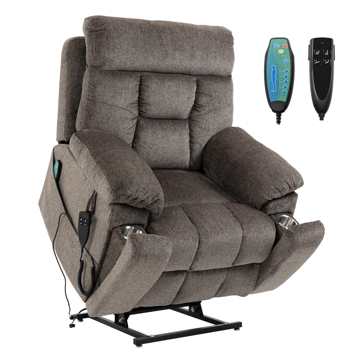 JIKFRIMA Dual Motor Power Lift Recliner Chair with Massage Heating for Adults Elderly, Electric Lift Chairs Lay Flat Recliners, Infinite Position, 2 Hidden Cup Holders