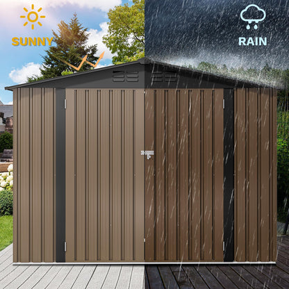 DWVO 7x5ft Metal Outdoor Storage Shed, Waterproof Tool Shed Heavy-Duty Storage Unit with Lockable Door and Vents, Ideal for Bicycles, Tools, Lawnmowers, Backyards, Patios, Lawns - Brown