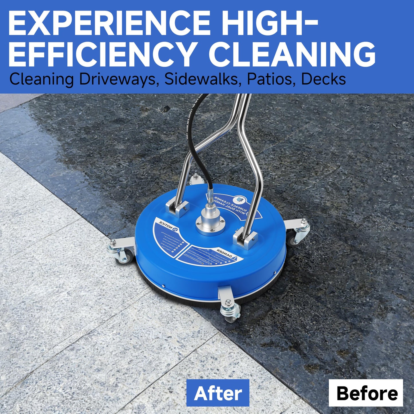 RIDGE WASHER 20’’ Pressure Washer Surface Cleaner, 4500 PSI Surface Cleaner with Dual Handle, Power Washer Surface Cleaner Attachment with Wheels for Cleaning Driveways, Sidewalks, Patios