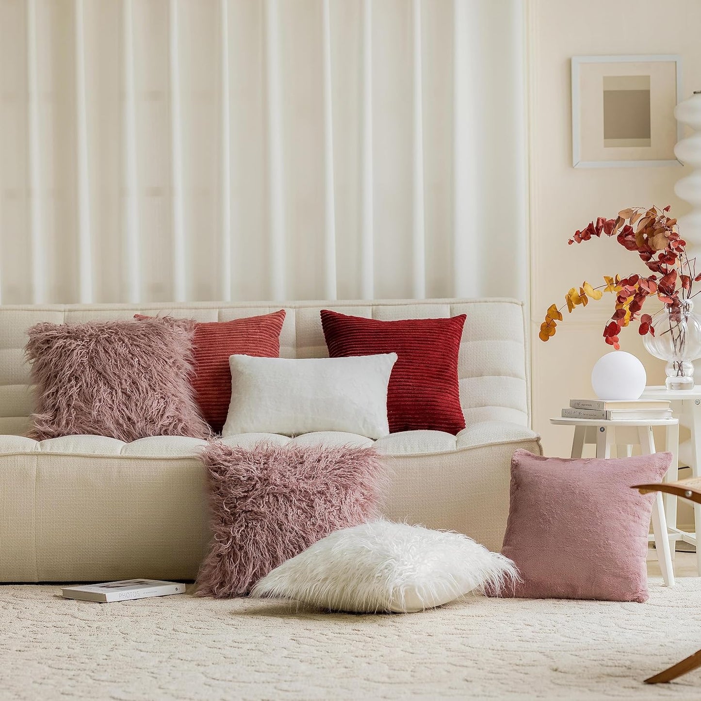 12 20 Set 2 30x50cm, Home Brilliant x Pillow Cover of Shaggy Rectangle Lumbar Throw Pillows Blush Faux Fur Accent