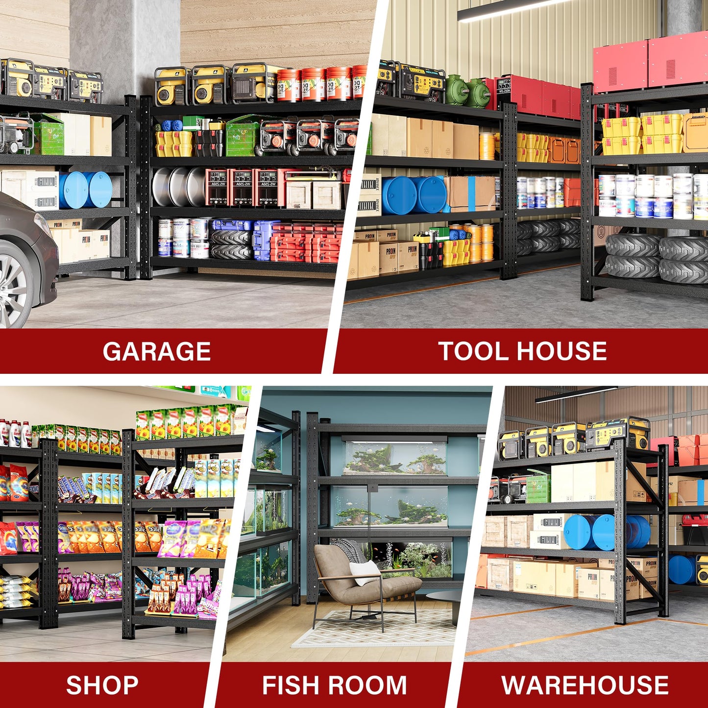 9000LBS Heavy Duty Garage Shelving Units,75" Wide & Deep Storage Shelves,Metal Garage Shelves,Large Storage Rack,Steel Shelf,Industrial Shelving for Shop,Warehouse,Basement,75" W x 24" D x 70" H