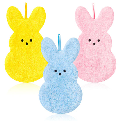 R HORSE 3Pcs Easter Kitchen Towel, Cartoon Rabbit Soft Thick Dish Cloth, Bunny Hand Towel for Bathroom, Easter Bunny Decoration Hand Drying Tea Cloth for Cooking Baking Cleaning Spring