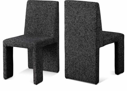 Meridian Furniture 751Black-C Benson Collection Art Deco Dining Chair with Rich Black Linen Textured Fabric Upholstery, Fabric with Weave, Iron Inner Frame, 18.5" W x 22.5" D x 35" H, Black, Set of 2