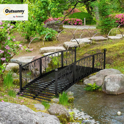 Outsunny 7' Metal Arch Garden Bridge with Safety Siderails, Decorative Arc Footbridge with Delicate Scrollwork S Motifs for Backyard Creek, Stream, Fish Pond, Black