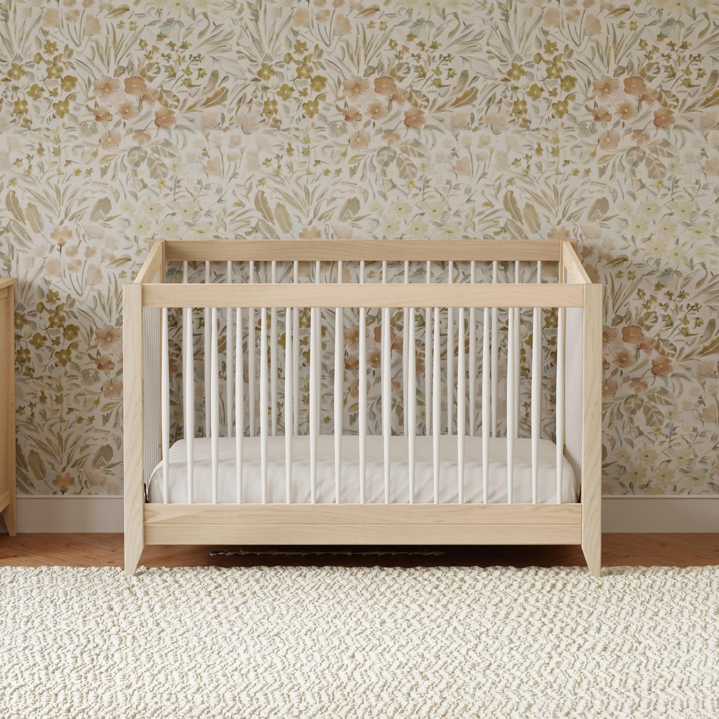 Babyletto Sprout 4-in-1 Convertible Crib with Toddler Bed Conversion Kit in Washed Natural and White, Greenguard Gold Certified