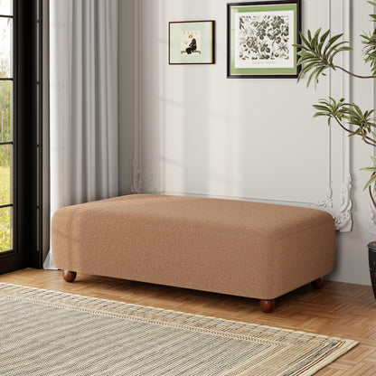 Christopher Knight Home Rika 48" Comfy Boucle Upholstered Bedroom Bench, Ottoman Bench with Rounded Wooden Legs, Spacious Seating, Long Footstool for Living Room, Entryway Bench, Tan Brown
