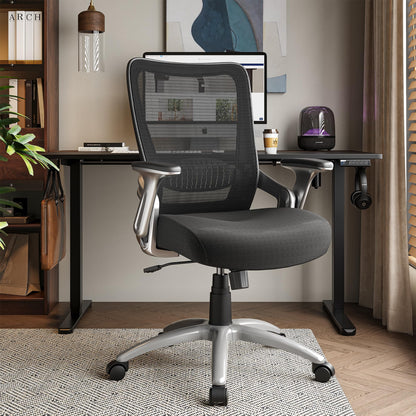 SUNNOW Office Chair, Ergonomic Computer Desk Chair, Sturdy Executive Task Chair - Adjustable Lumbar Support, Flip-up Arms, Tilt Function, Comfy Wide Seat, Swivel Mesh Home Office Desk Chairs (Black)