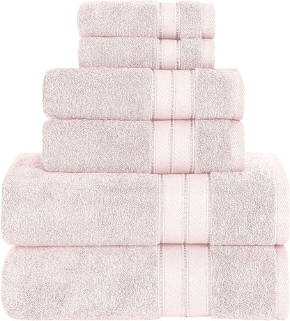 6-Piece 100% Set 600 Modern Threads - Spun Loft Combed Cotton Towel - Bath Towels, Hand Towels, & Washcloths - Super