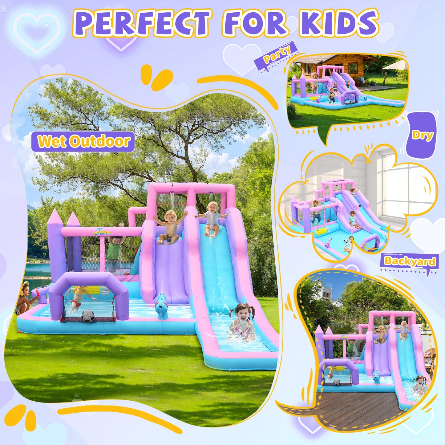Anypool 8 in1 20Ftx12Ft Inflatable Water Slide with 17.9ft Long Slide Backyard Bounce House for Kids, Water Slides Park with 2 Inflatable Bodyboards for Ages 3-10, Includes 650W Blower