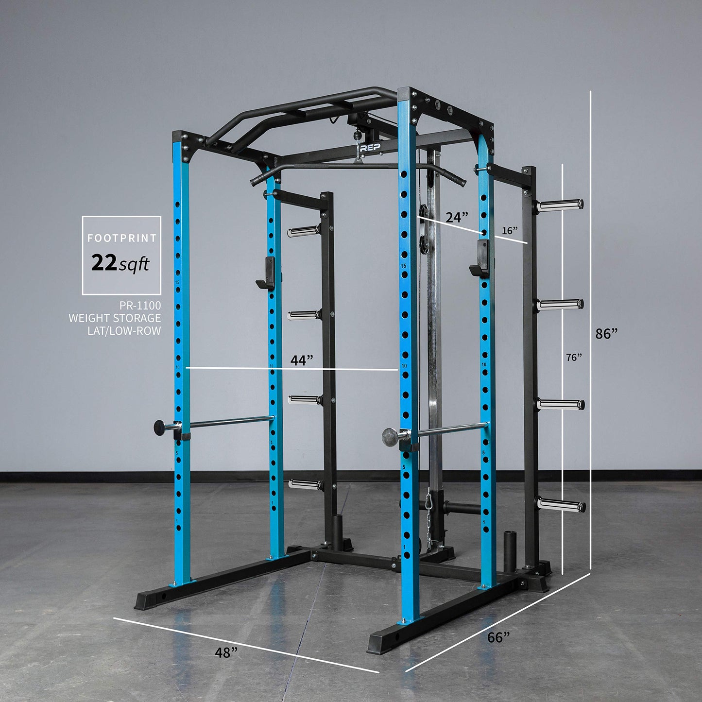 Rep Fitness PR-1100-Blu + Dip Attachment + Lat Pulldown + Weight Storage