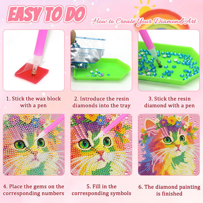 Leixonl 4 Packs 5D Diamond Art Kits for Kids Ages 6-8-9-12,Arts and Crafts Set for Home Wall Decor.Gem Art by Number Kits Arts and Crafts Kits(5.9x5.9inch) (4-pack-15-cat Dog cat Alpaca)