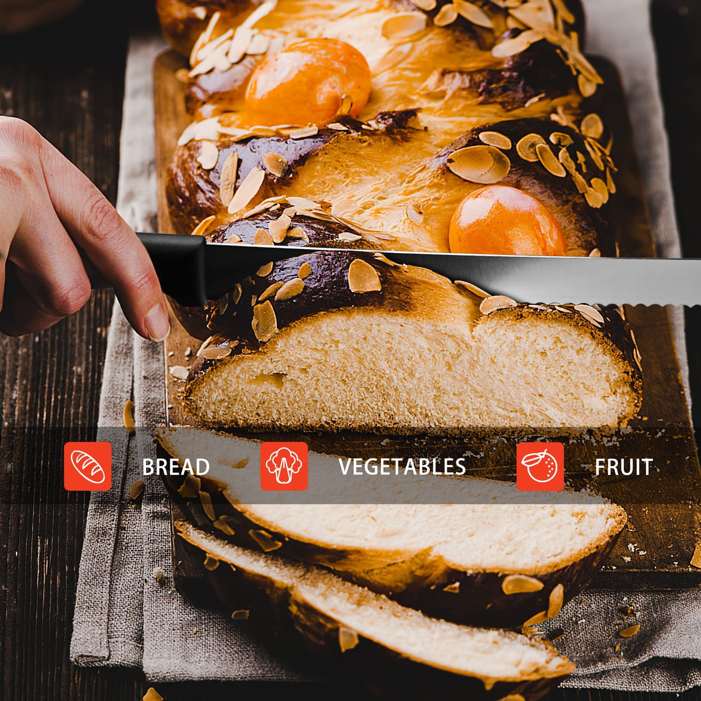 12 Inch Serrated Bread Knife for Homemade Bread, Stainless Steel Wide Wavy Edge Knife, Multi-Purpose Kitchen Knife, Efficient Cake Slicer, Ultra Sharp Baker's Knife for Cutting Crusty Breads, Cake