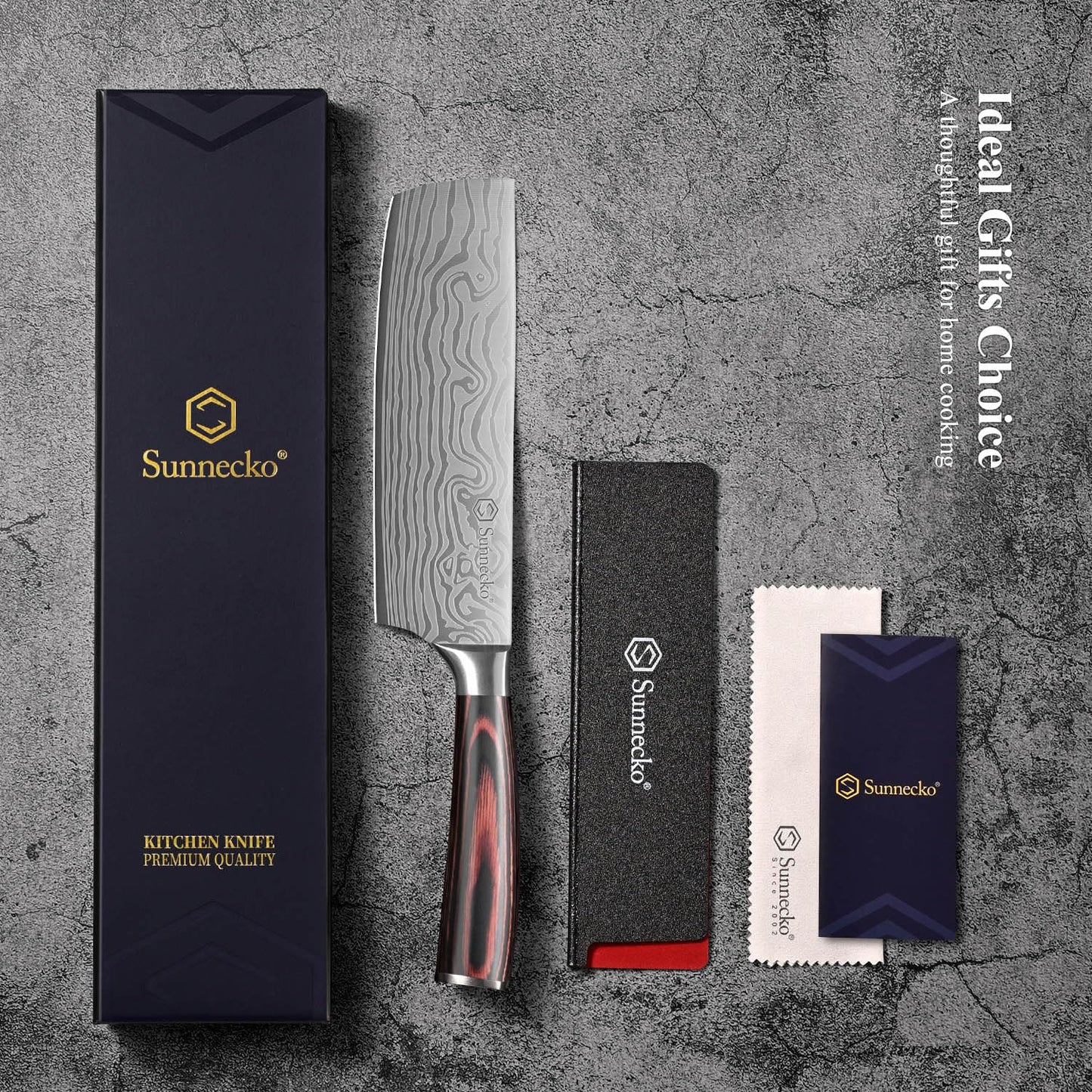 Sunnecko Japanese Nakiri Knife 7 Inch - Carbon Steel Chef Knife Vegetable Cleaver with Sheath, Kitchen Gift for Home Cooks, Professional Kitchen Knife Gift Box
