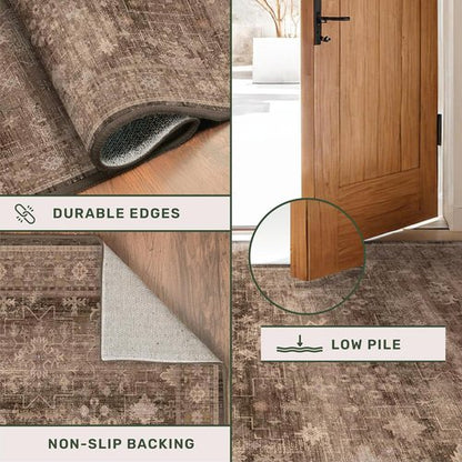 Hazo Haus Brown 9x12 Living Room Rug - Vintage Western Design | Washable Non-Slip Area Rug for Dining & Bedroom
