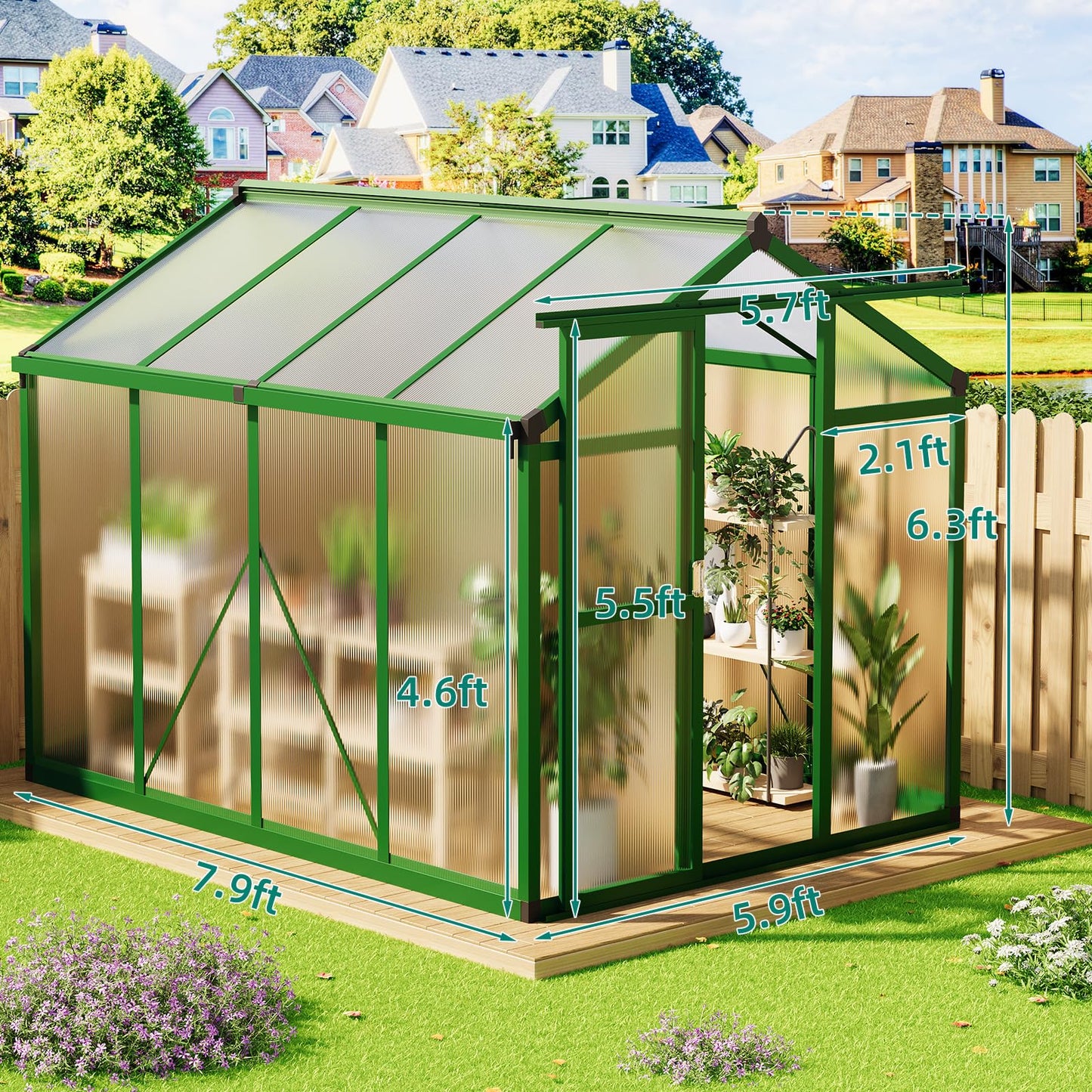 GarveeLife 6x8 FT Greenhouse - Large Aluminum Greenhouses for Outdoors, Heavy Duty Polycarbonate Greenhouse with Roof Vent&Ground Nails, Walk-in Green houses for Garden, Backyard, Patio, Easy Assembly
