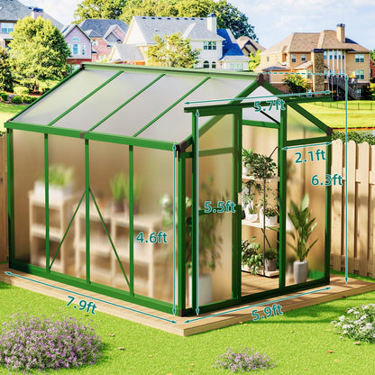 GarveeLife 6x8 FT Greenhouse - Large Aluminum Greenhouses for Outdoors, Heavy Duty Polycarbonate Greenhouse with Roof Vent&Ground Nails, Walk-in Green houses for Garden, Backyard, Patio, Easy Assembly