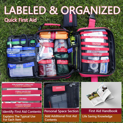 Advanced First Aid Kit, Comprehensive Trauma First Aid Kits with Labelled Compartments for Cars, Home, Office, Backpacking, Camping, Traveling, and Cycling -Upgrade 324 Piece
