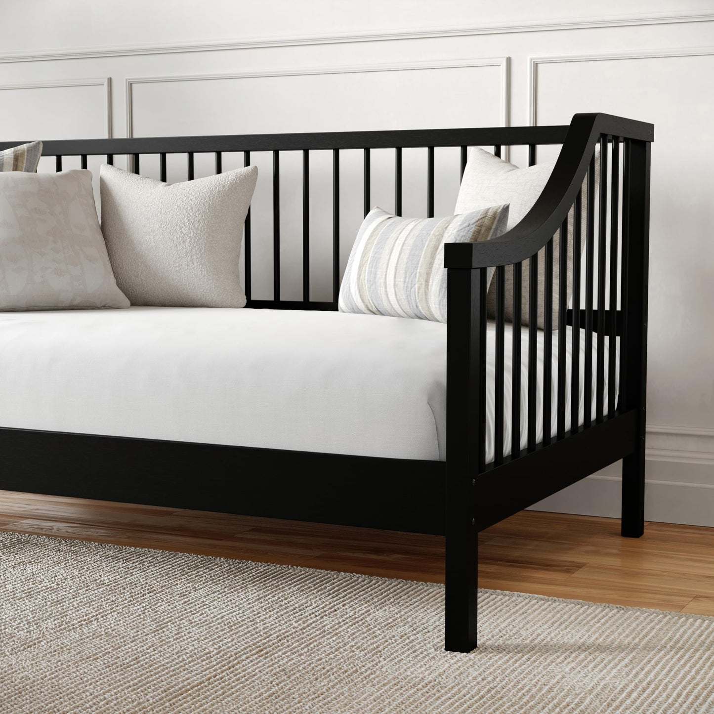 Martha Stewart Neely Platform Daybed with Wood Spindles, Solid Wood Frame, No Box Spring Needed, Twin Size, Black