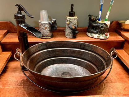 Simply Copper 16" Oval Copper BUCKET Vessel Sink with 13" ORB Faucet and Daisy Drain